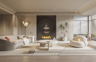 现代奶油风客厅3D模型下载